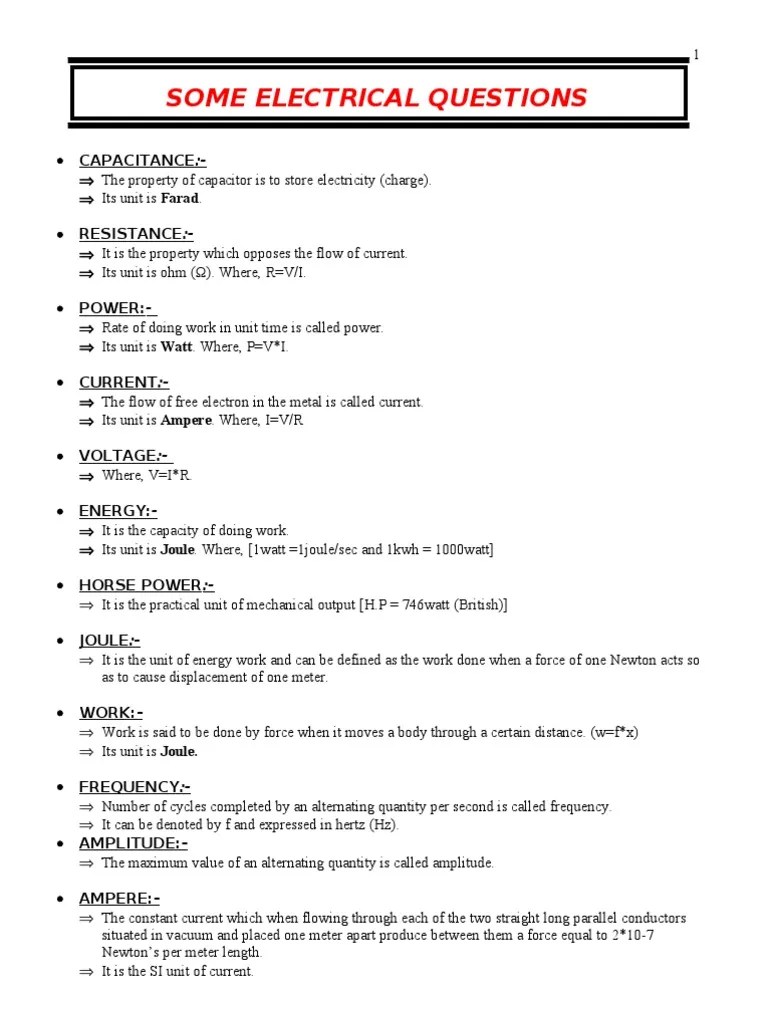 Some General Questions for interview for electrical engineer Electric