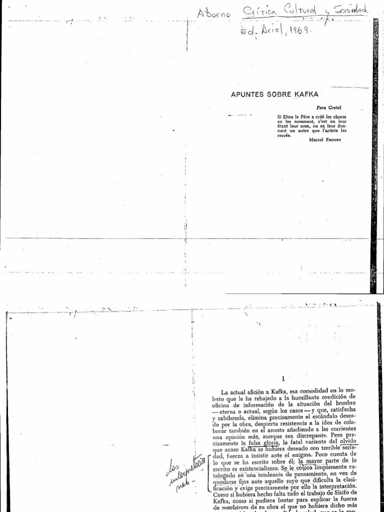 Adorno, Th. Apuntes Sobre Kafka PDF