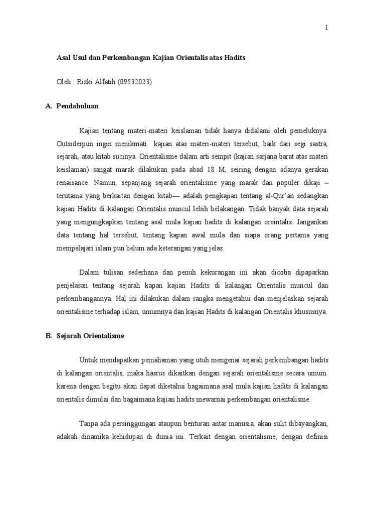 Asal Usul Dan Perkembangan Kajian Orientalis Atas Hadits