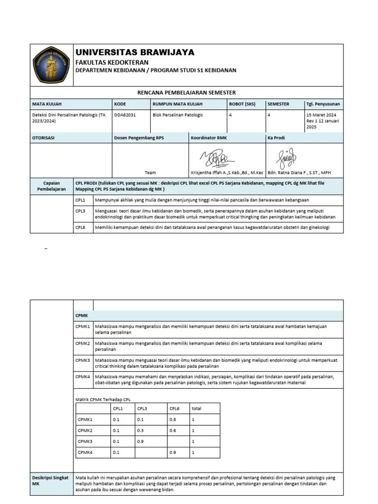 (2425) RPS MK Deteksi Dini Persalinan Patologis PDF
