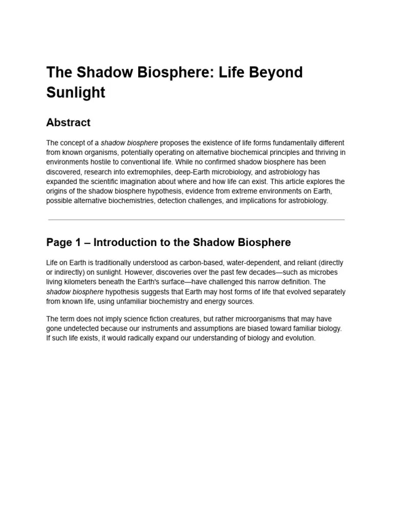The Shadow Biosphere Life Beyond Sunlight Pdf Life Astrobiology