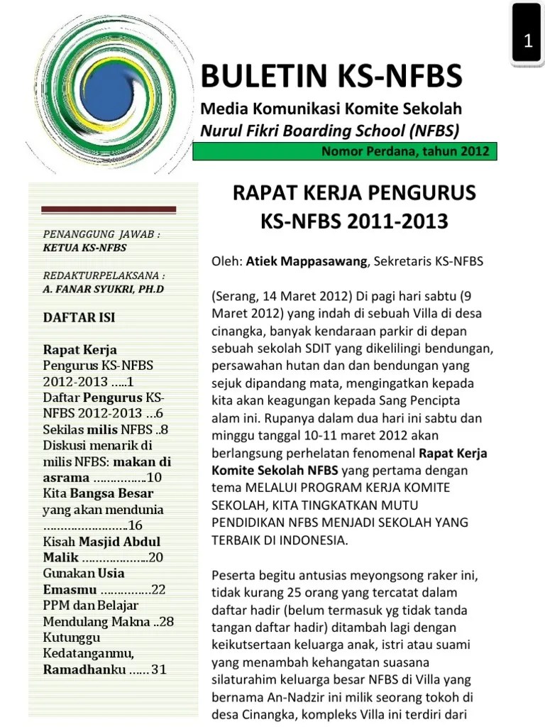 Buletin Komite Sekolah Nurul Fikri Boarding School (KS-NFBS) Edisi Perdana  01-2012 | PDF