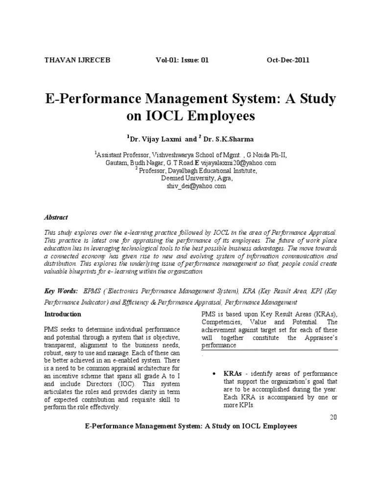 EPerformance Management SystemA Study on IOCL Employees Performance