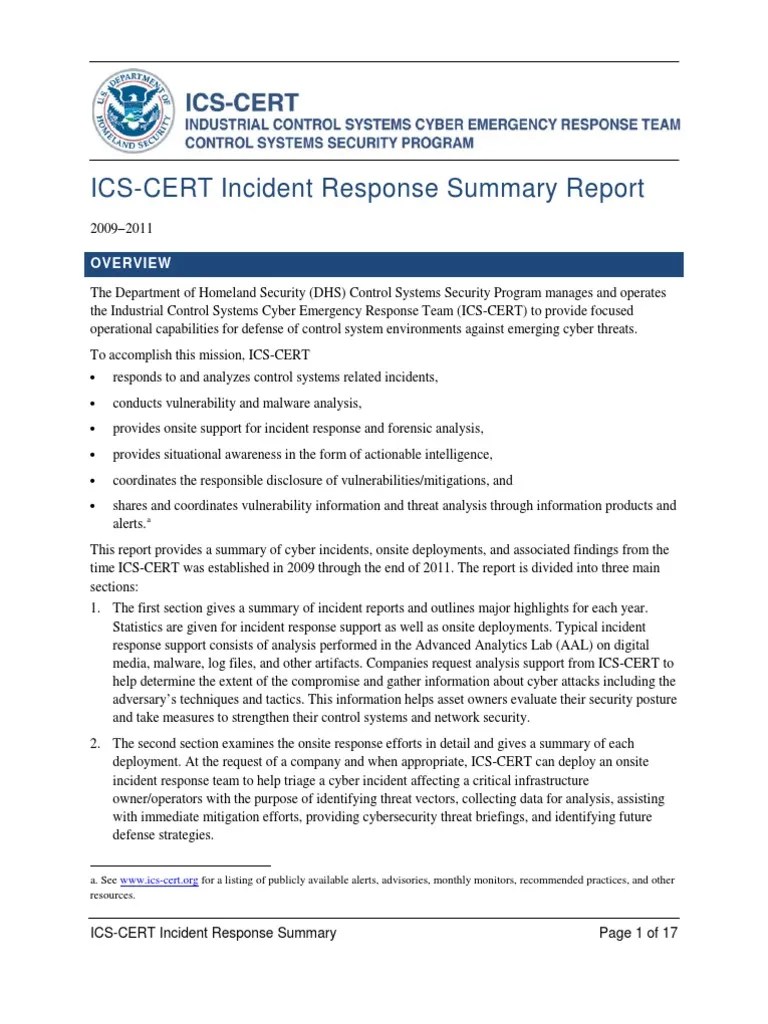 ICSCERT Incident Response Summary Report 20092011 Threat