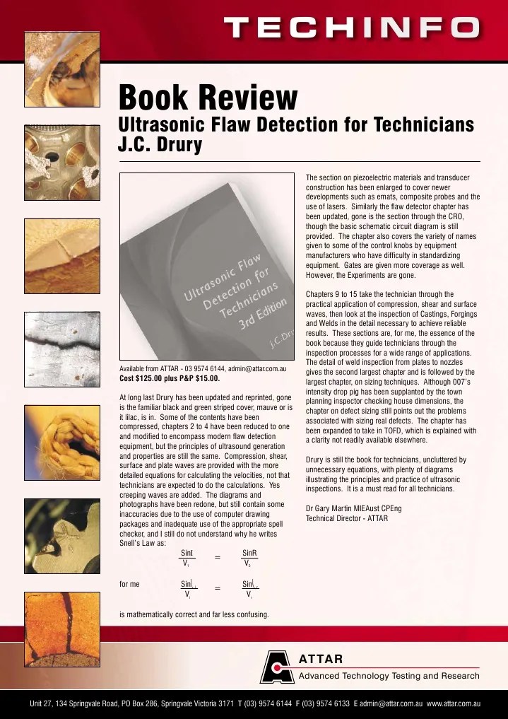 Book Review Ultrasonic Flaw Detection For Technicians PDF
