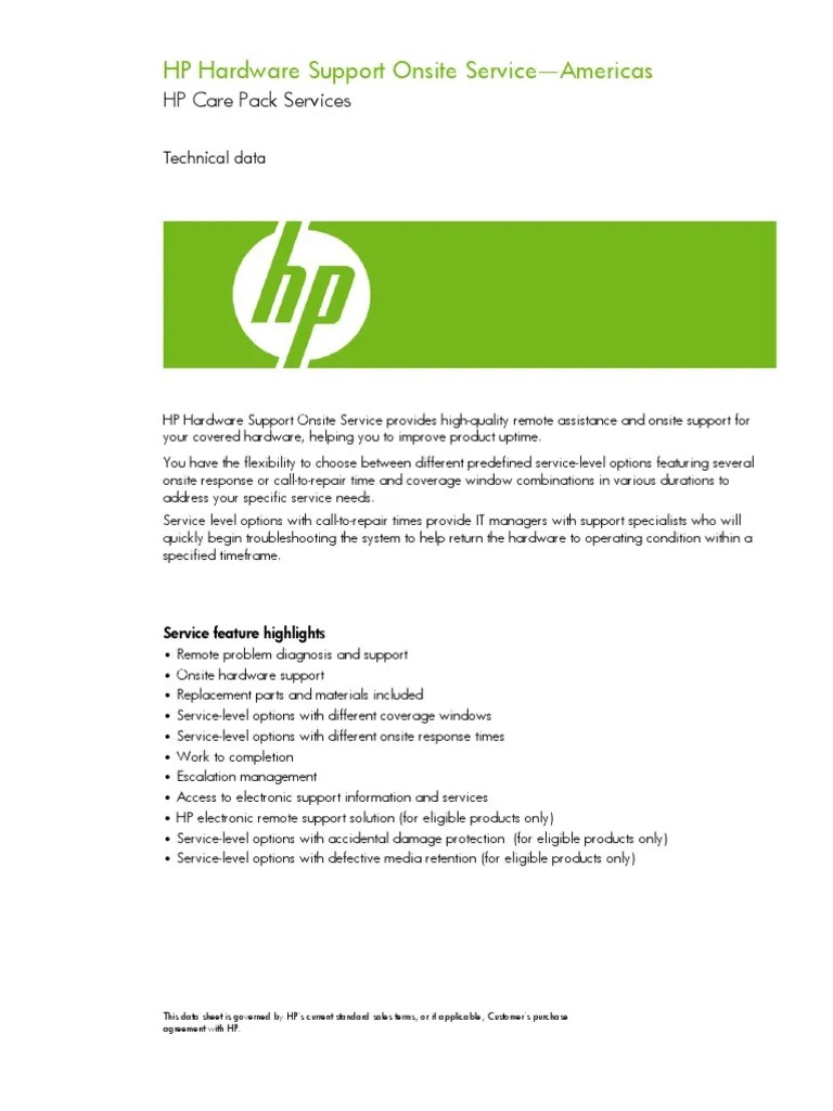 HP Hardware Support Onsite ServiceAmericas HP Care Pack Services