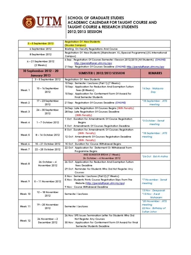 Utm Academic Calendar Customize and Print