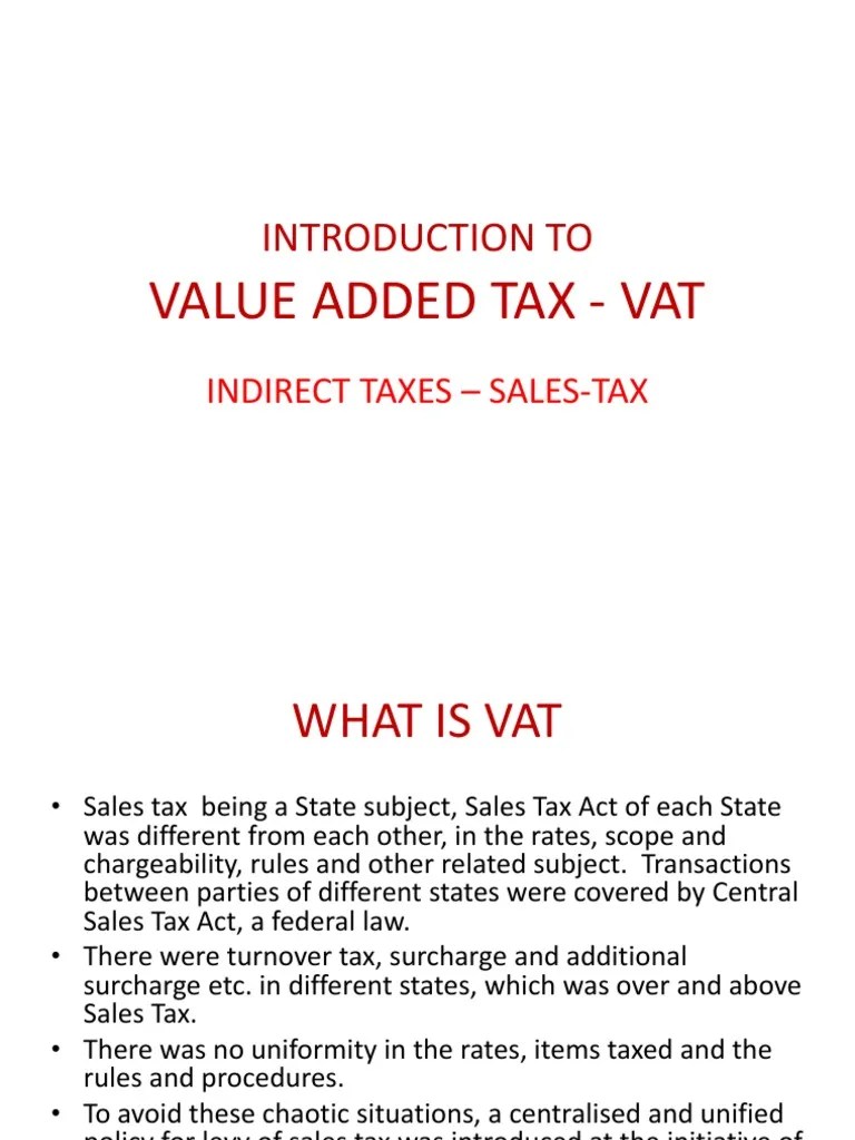 Introduction To Value Added Tax Vat Value Added Tax Taxes