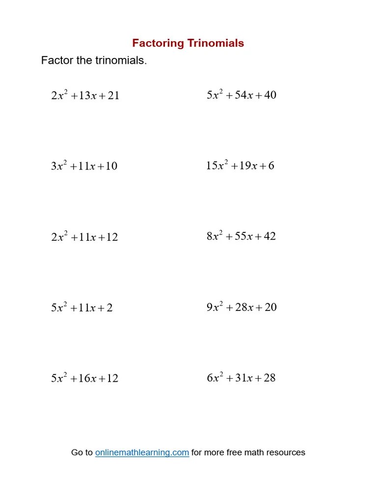 Factor Trinomials Worksheet 1 | PDF