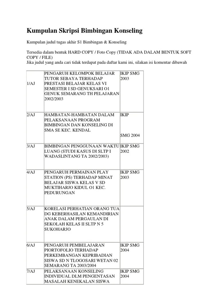 Kumpulan Judul Skripsi Bk | Pdf