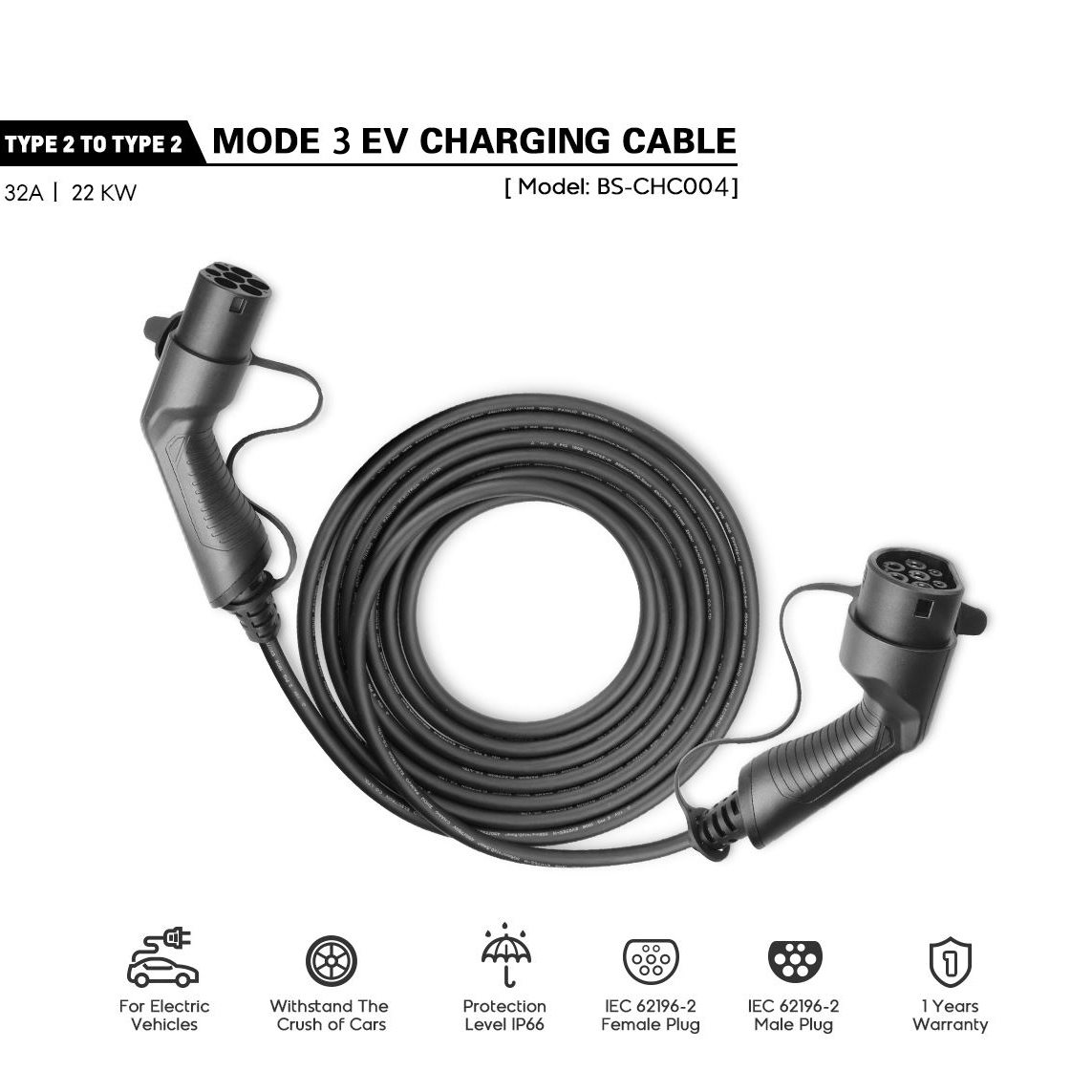 LEFANEV Type 2 EV Charging Cable, IEC 621962 EV Charger, 5M