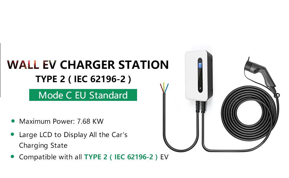 EV Charging Station Cable 32A Electric Vehicle Car Charger EVSE Wallbox Wall Mount Type 2 Cable