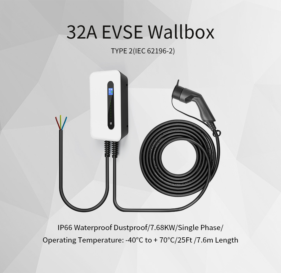 EV Charging Station Cable 32A Electric Vehicle Car Charger EVSE Wallbox Wall Mount Type 2 Cable