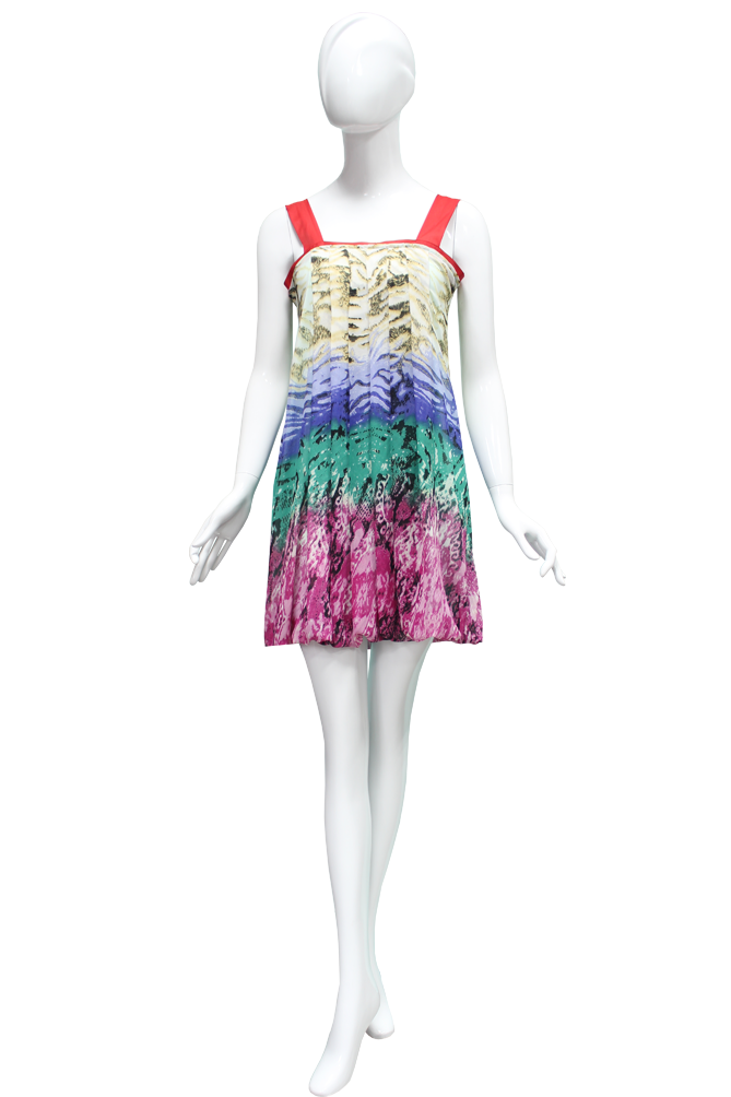 Colorful printed sheer dress sling satin dress