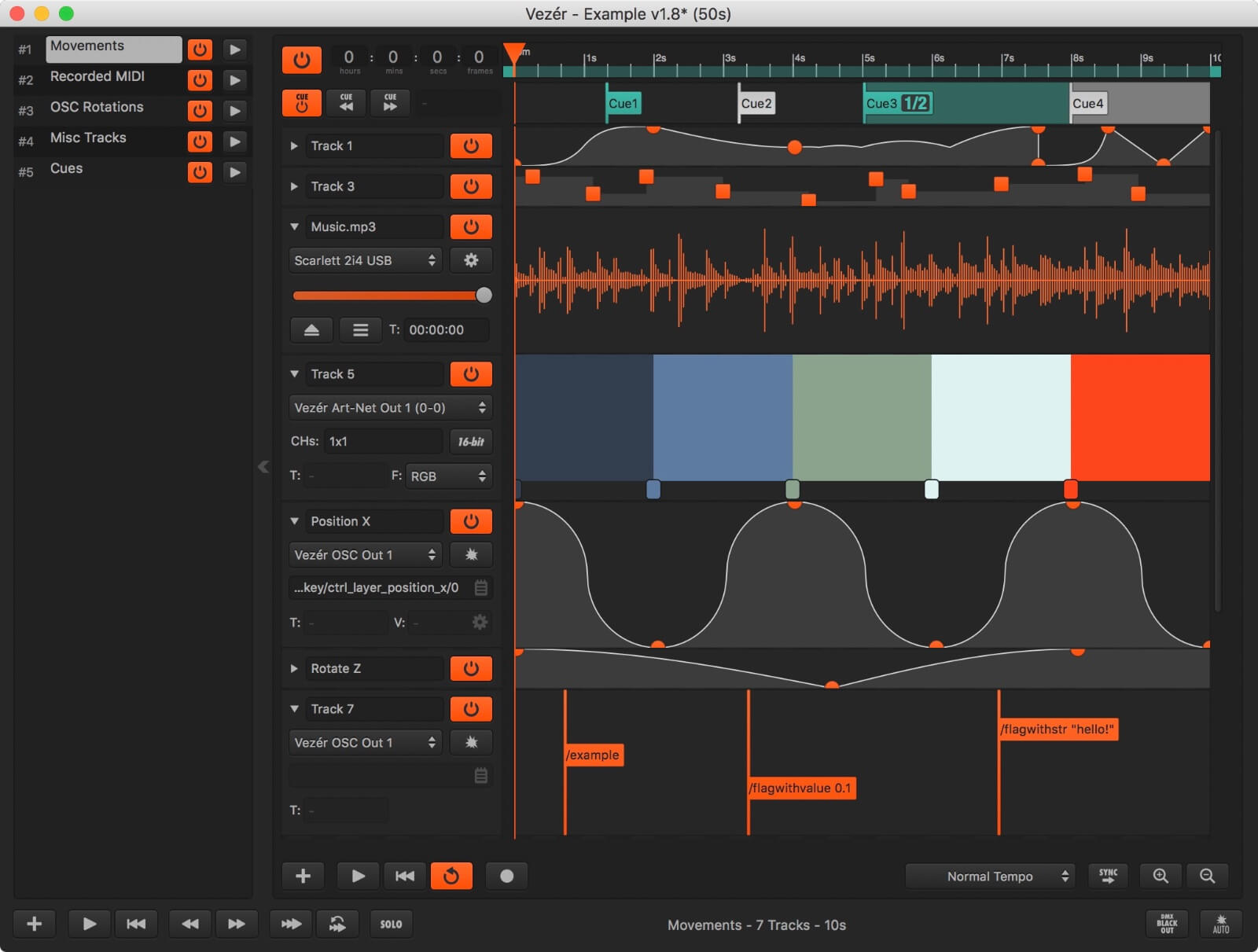 Vezér timeline based MIDI/OSC/DMX sequencer software for audiovisual