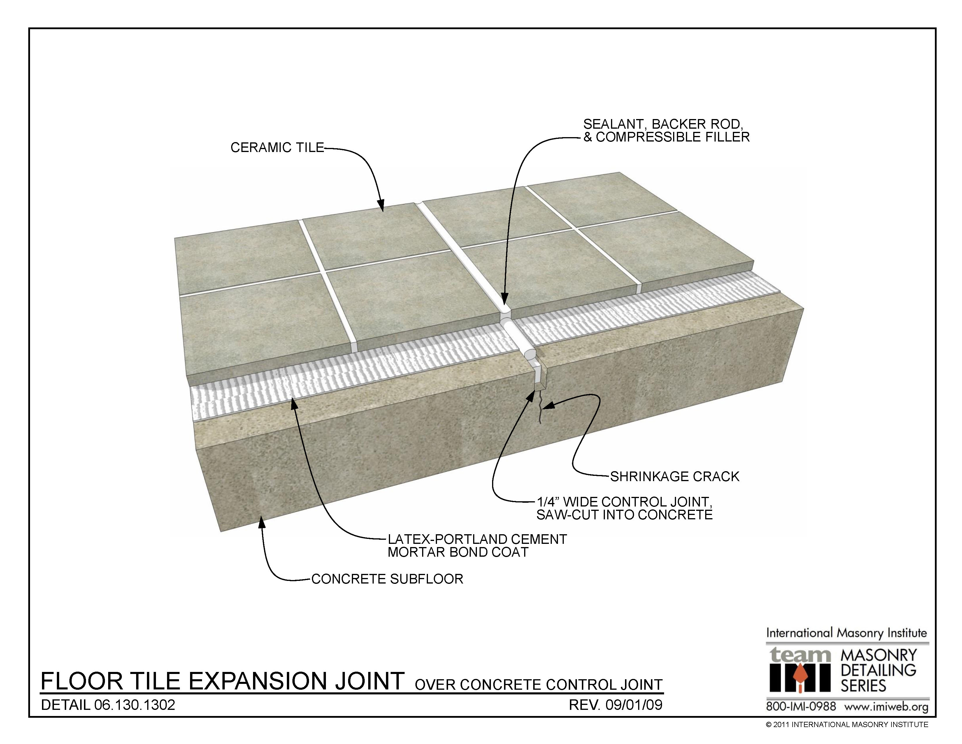 06.130.1302 Floor Tile Expansion Joint Over Concrete Control Joint