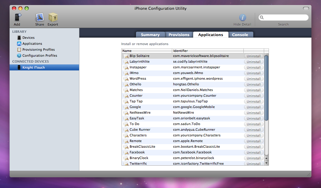 iPhone Configuration Utility I'm Knight