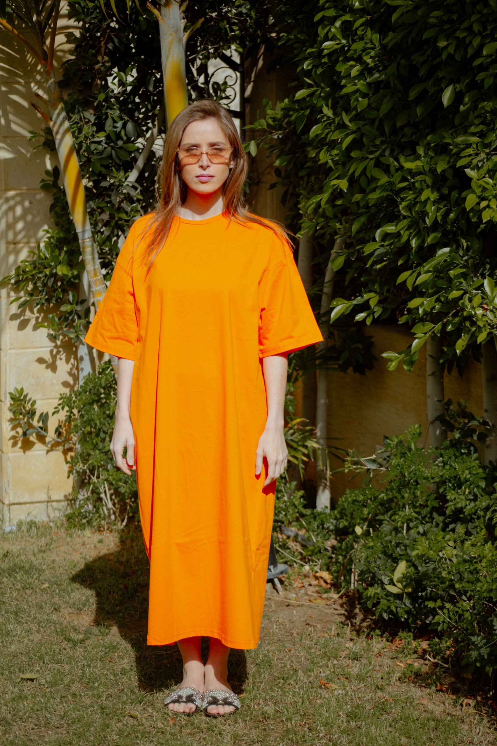 Orange half sleeve shirt Dress I Make This