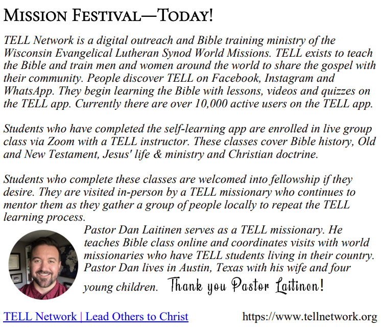 Mission Festival Wait expectantly for the Lord Immanuel Lutheran