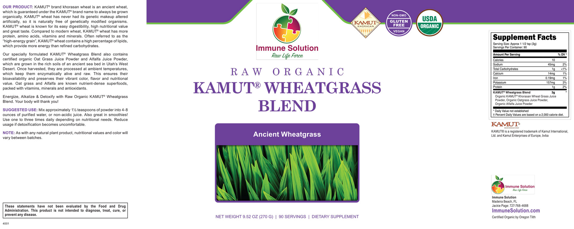 Raw Organic Kamut® Wheatgrass Blend Juice Powder (large or small