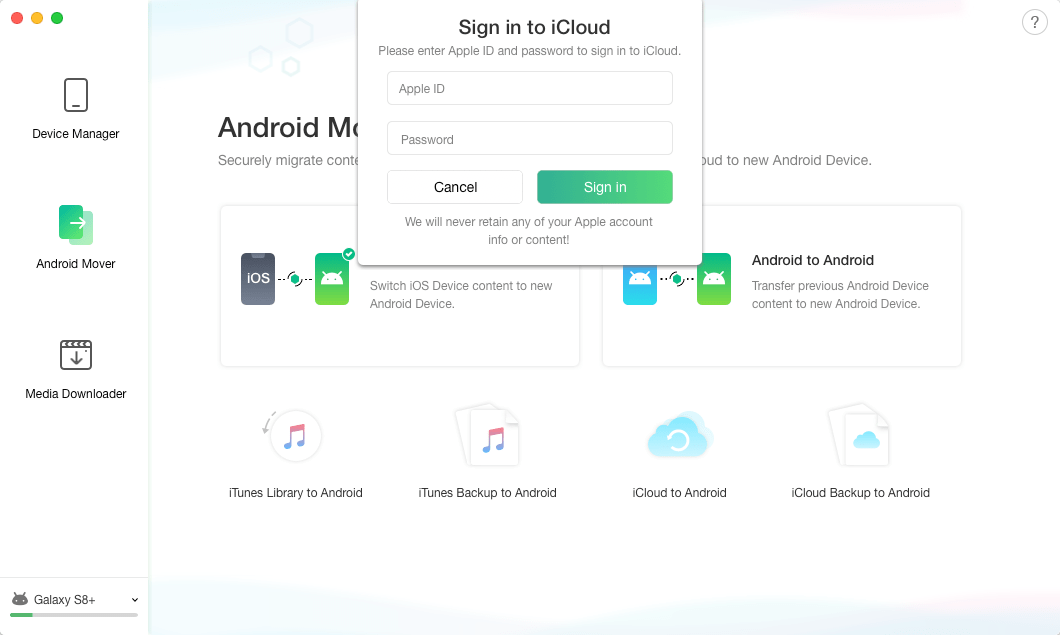 AnyDroid iCloud to Android