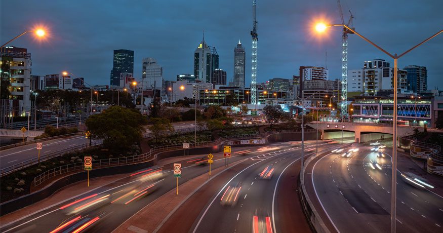 Perth freeway, time exposure, night