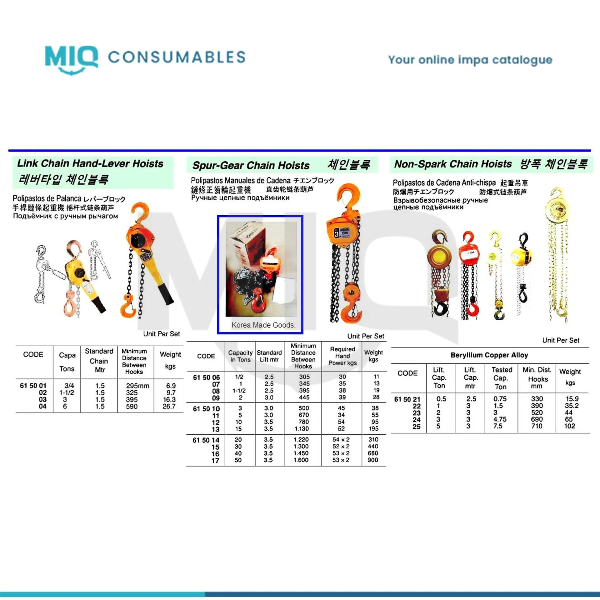 615011JT HOIST CHAIN SPUR GEAR 5 TON 3 MTR WITH CERT GS / TUV ISO