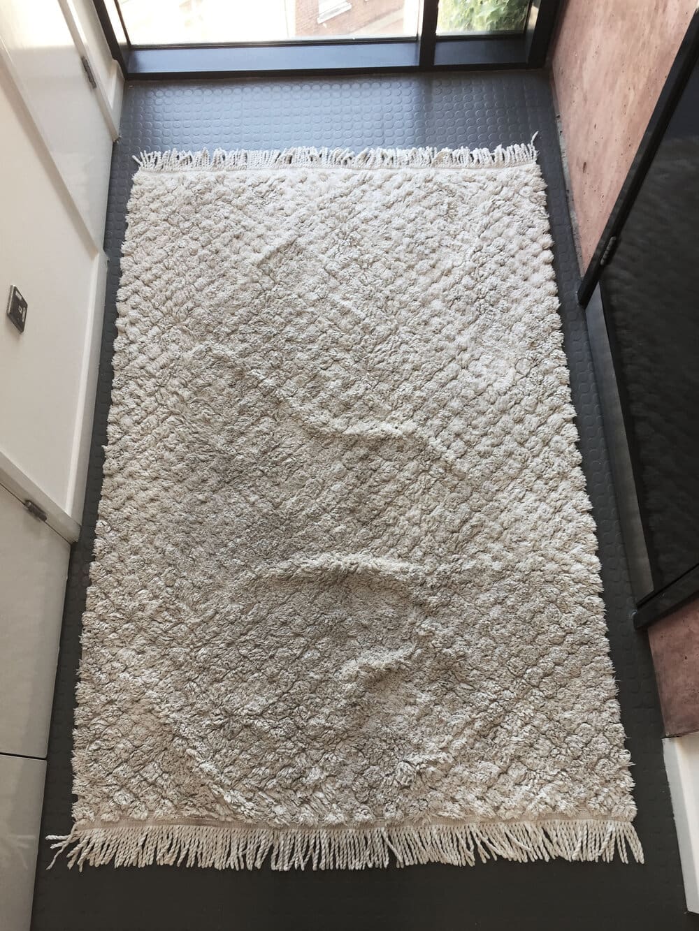 Vintage Off White Diamond Shapes Cotton Rug ImParlour