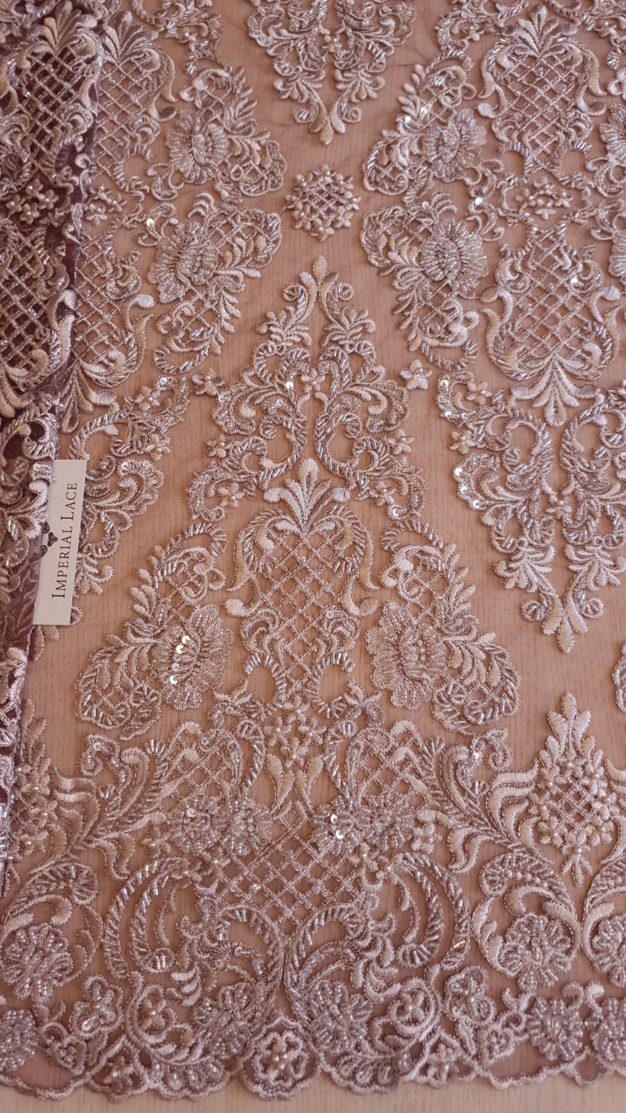 Luxury brown beaded lace fabric 3D lace & embroidery lace fabric