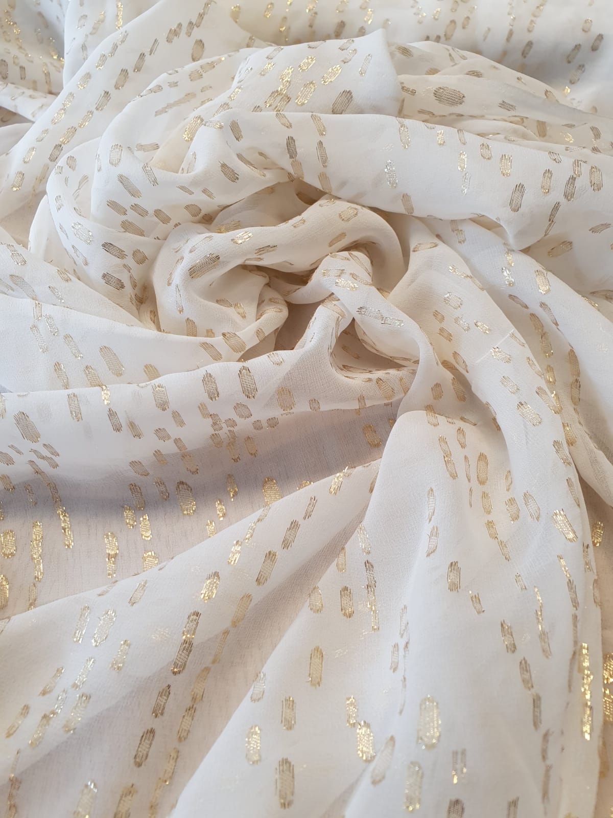 Ivory with gold dots silk crepe chiffon fabric OTHER FABRICS lace