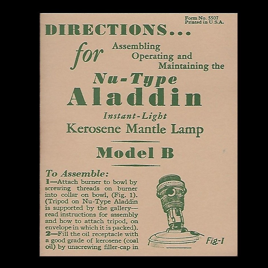 Aladdin Lamp Model B Instruction Booklet Part Book B Imperial