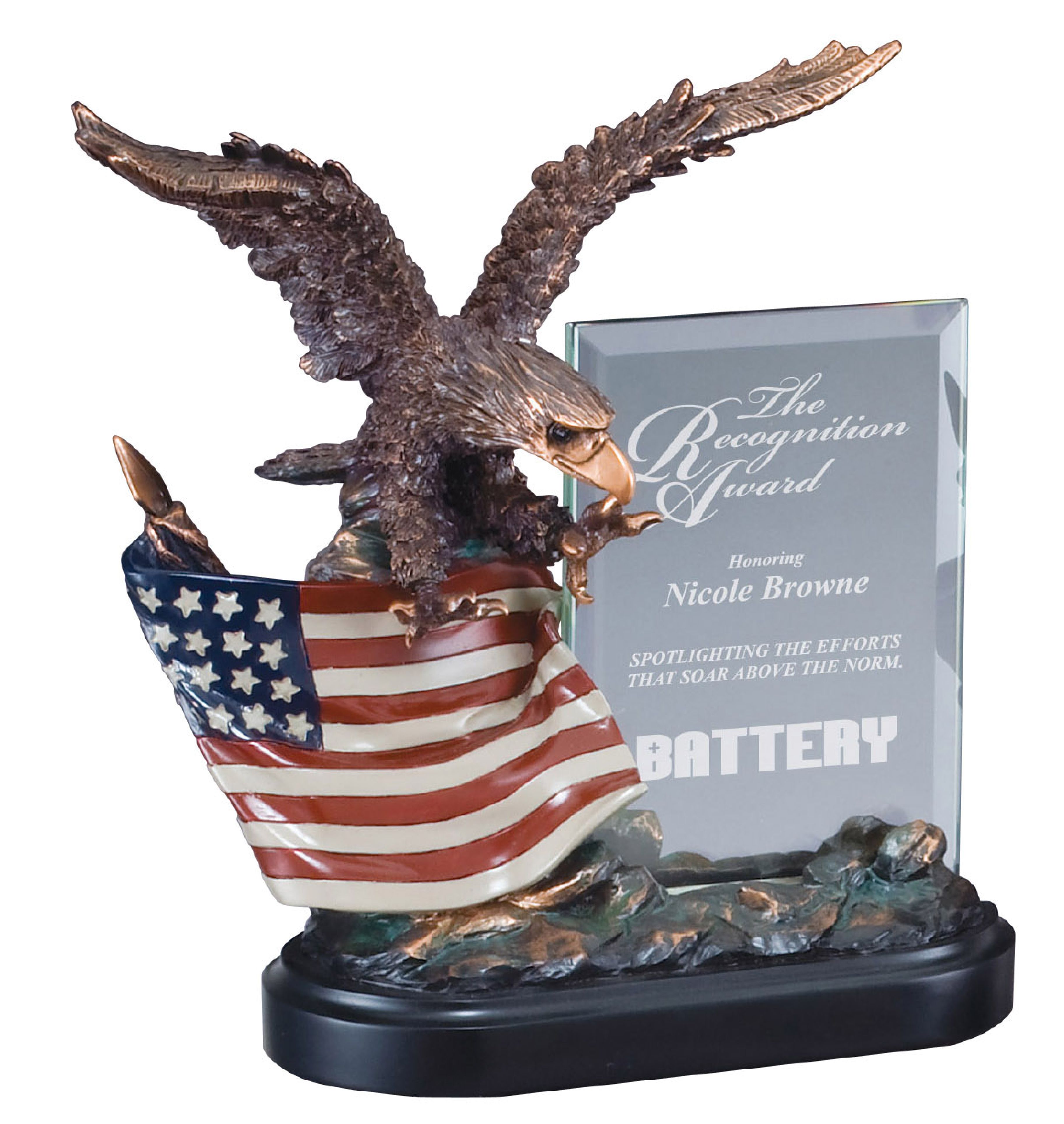 Bronze Eagle with American Flag Resin with Glass Plaque Impressive