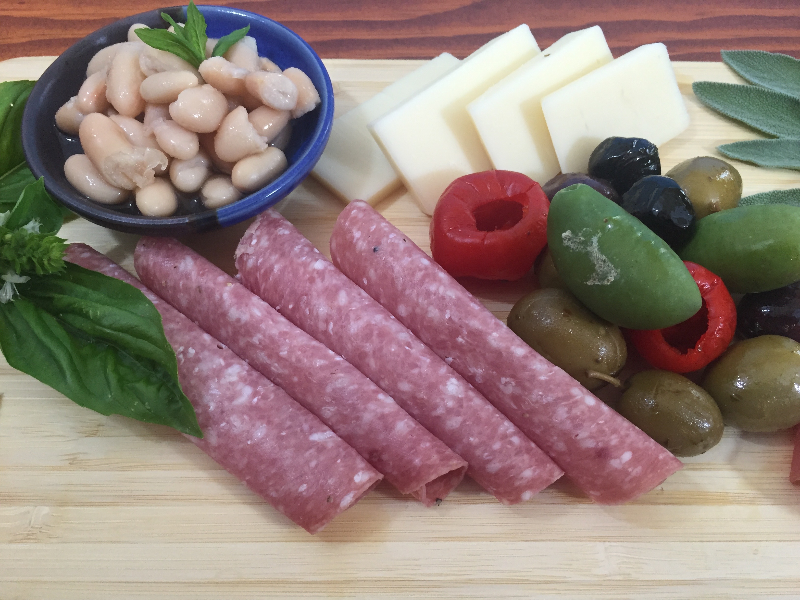 Antipasti Salami Provolone Olives White Beans Impromptu Friday