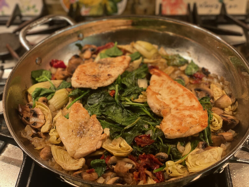 Chicken Cutlets with Spinach, Artichoke hearts, Sundried Tomatoes and