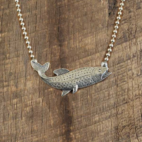 Fish Necklace IM Silver hand engraved by Ivy McNulty
