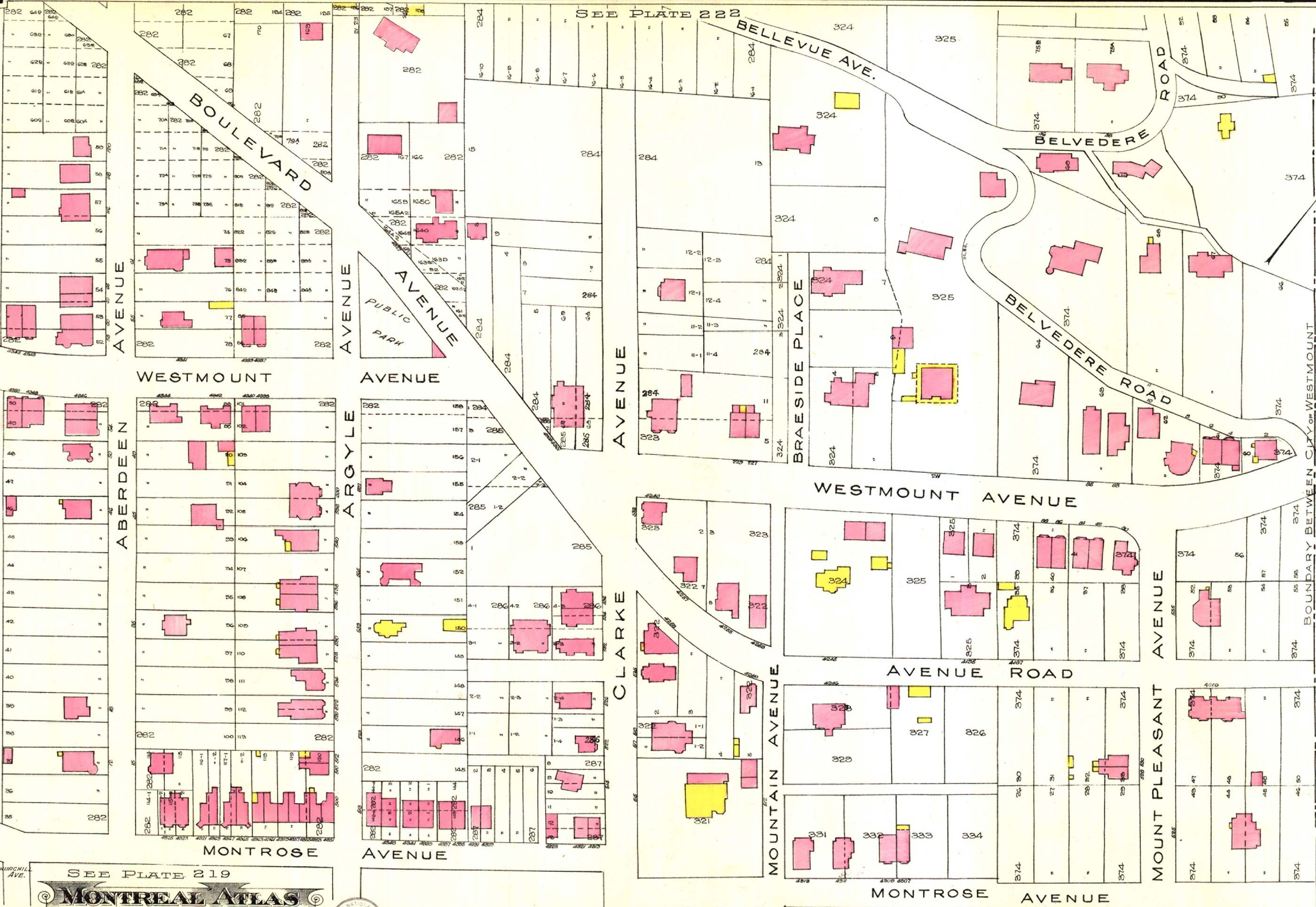 Westmount Chemin du BelvÃ©dÃ¨re Carte 1912