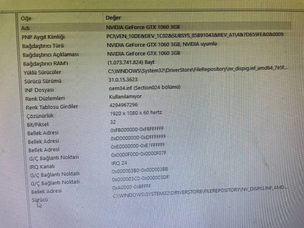 Rayzen 5500 16GB Ram 256GB SSD GTX1060 3GB Masa üstü bilgisayar