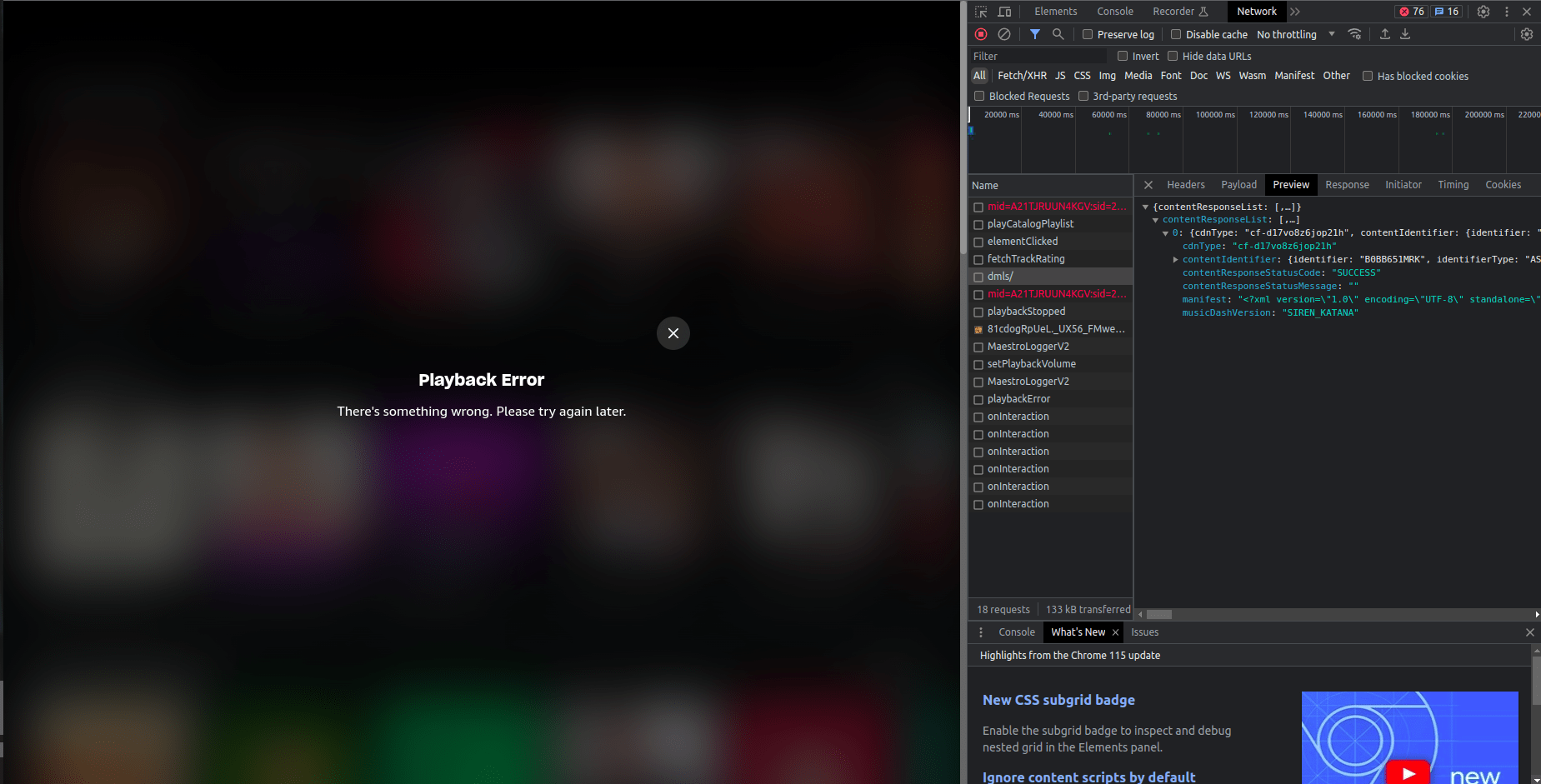 Playback Error in Chrome browser for Prime Music streaming.