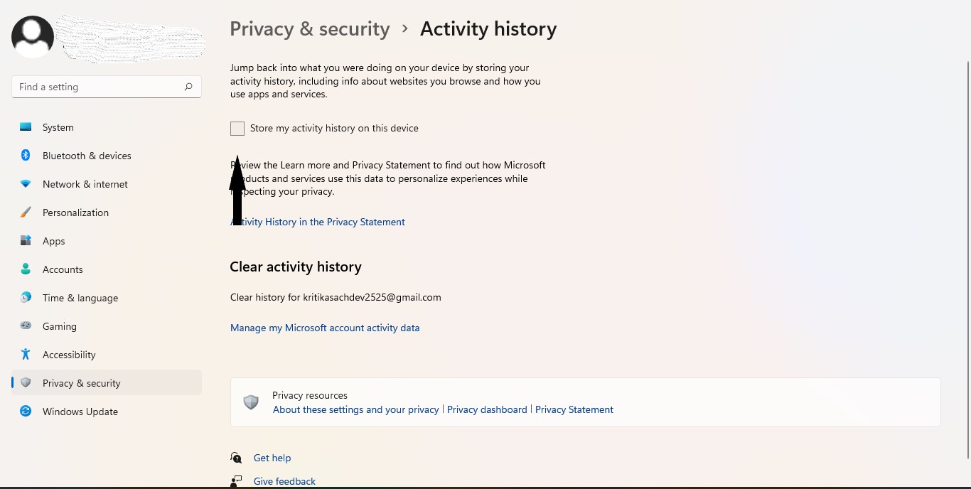 How to disable storing Activity History in Windows 11