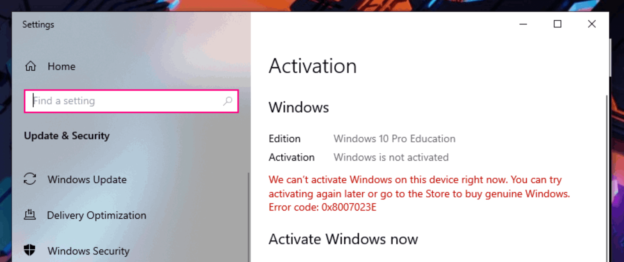 Fix Windows Activation Error 0x8007023E