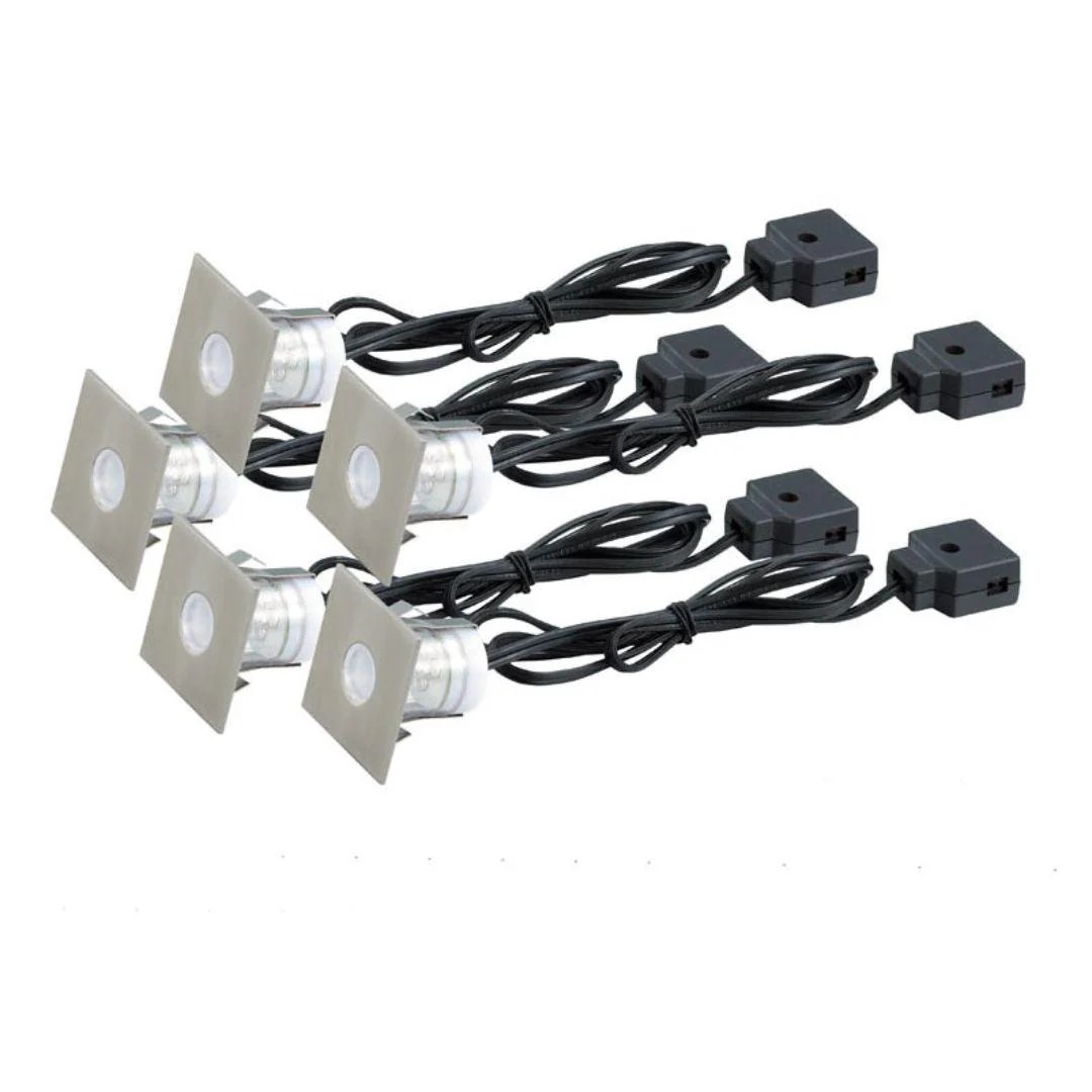 Stainless Steel LED Deck Lights Square Blue Set of 5 Including