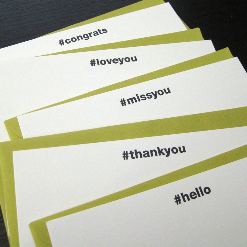hashtag greetings note cards in a card