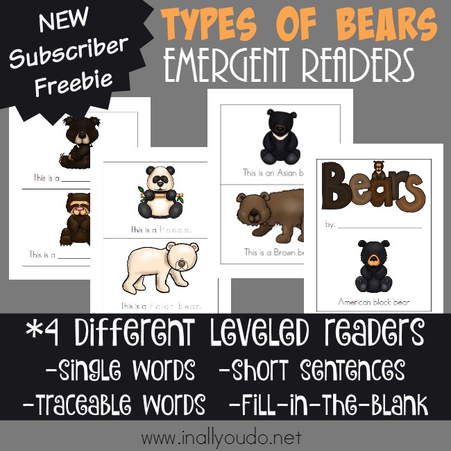 Types of Bears Emergent Readers In All You Do