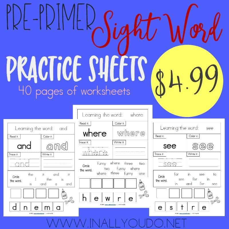 PrePrimer Sight Words Worksheets In All You Do