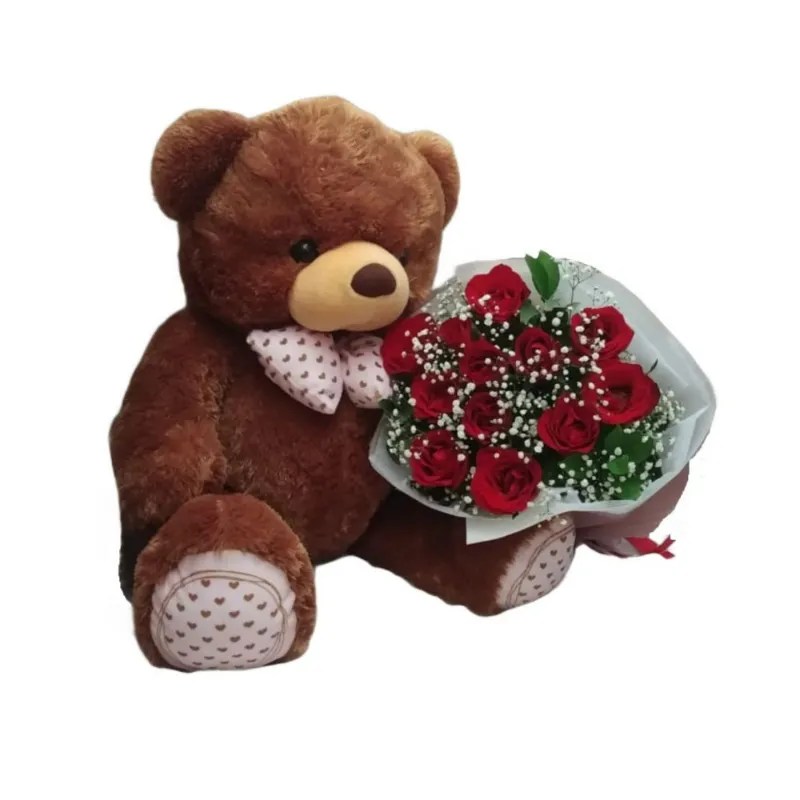 Just For You 12 red roses with teddy bear inbloom.id
