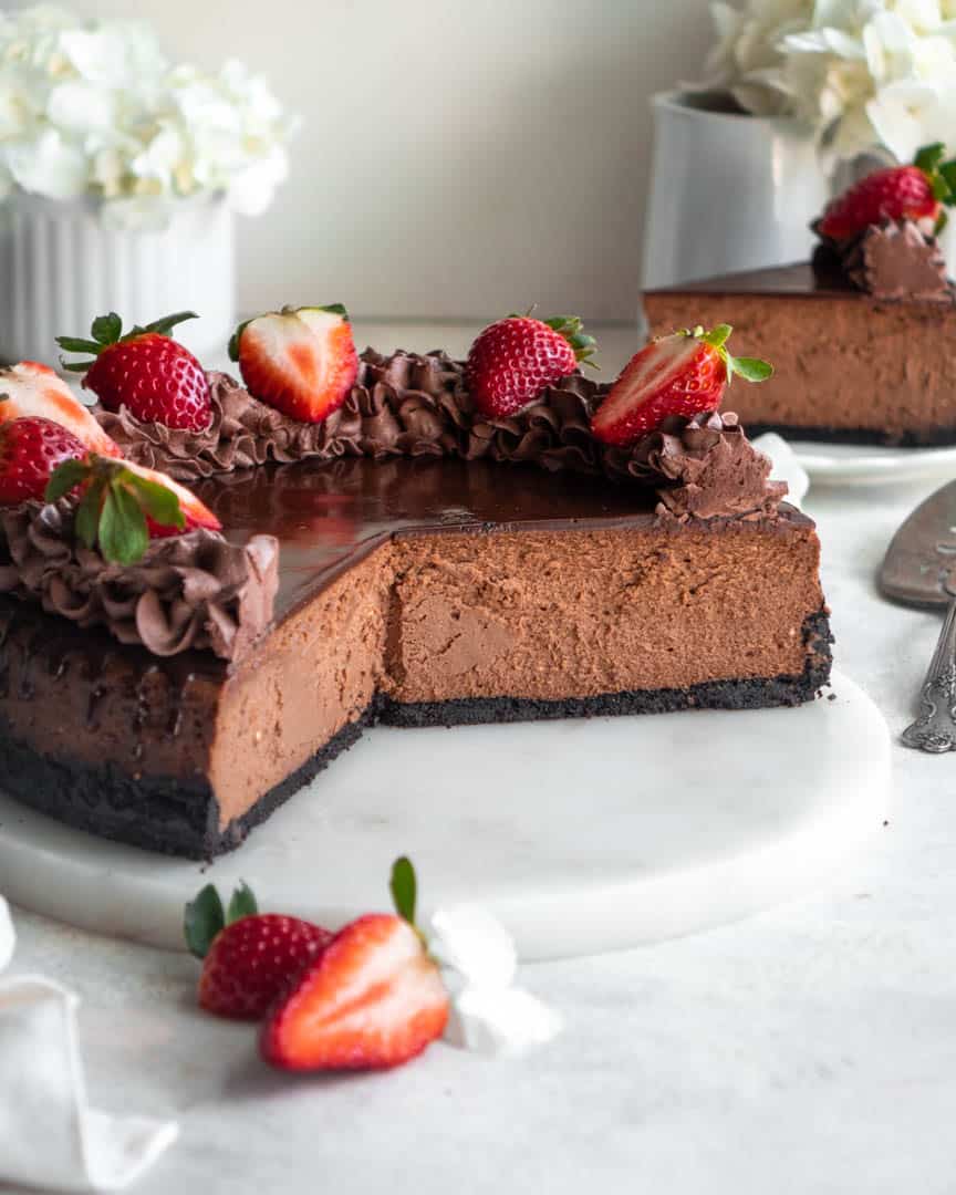 Chocolate Cheesecake with Chocolate Ganache In Bloom Bakery