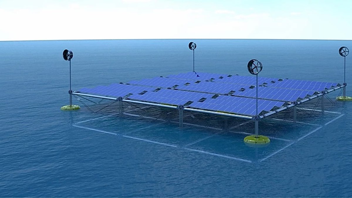 Modular floating platform generates energy from waves, wind, and solar