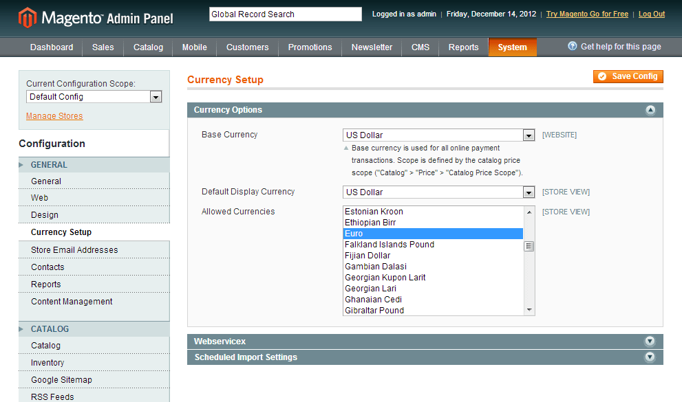 How to enable multiple currencies in Magento, and print it on header