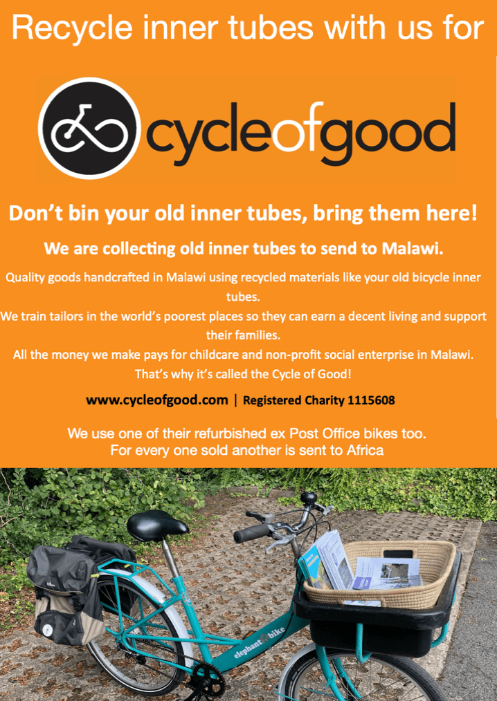 We like to support the charity 'Cycle of Good' who recycle inner tubes