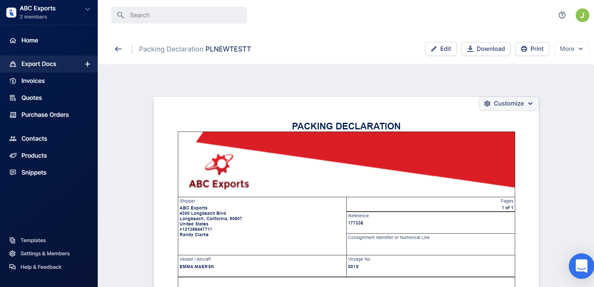 Create and Download a Packing Declaration Document ISPM15 IncoDocs